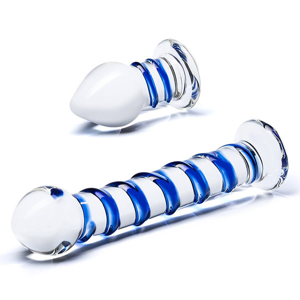 Gläs gläs Double Penetration Swirly Dildo & Plug Set