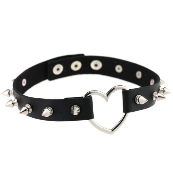Premium Products Heart Ring Choker Collar with Spikes (Black)