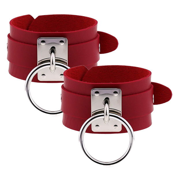 Premium Products Metal O-Ring Pleather Cuffs (Red)