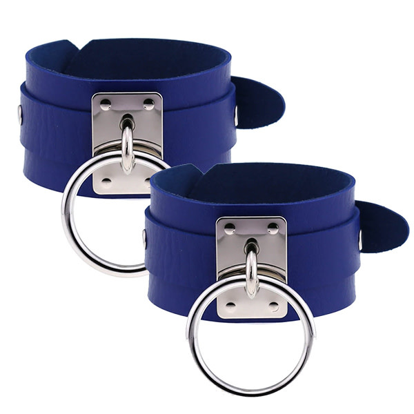 Premium Products Metal O-Ring Pleather Cuffs (Blue)