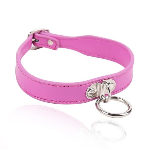 Premium Products Small Leather Bondage Collar with O Ring (Pink)