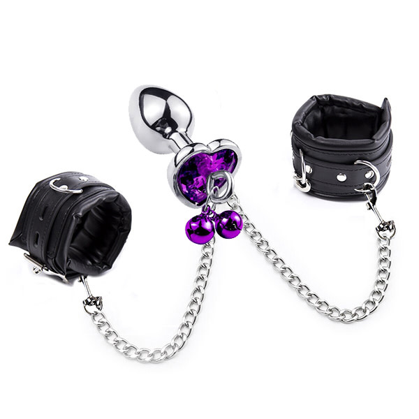 Premium Products Metal Princess Plug with Wrist Cuffs (Small Plug)