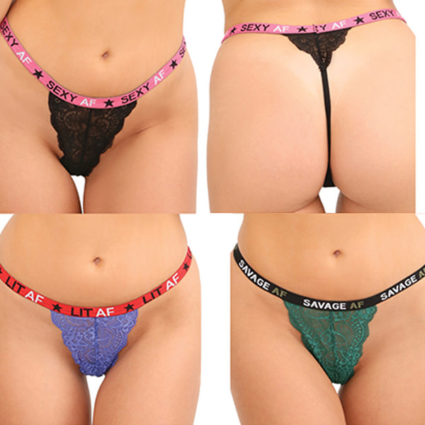 Fantasy Lingerie Vibes AF 3 Pack Thongs (Assorted Colors)
