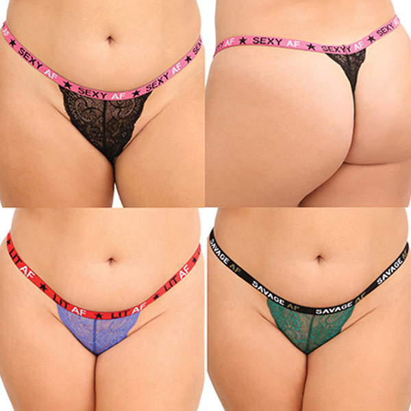 Fantasy Lingerie Vibes AF 3 Pack Thongs (Assorted Colors)