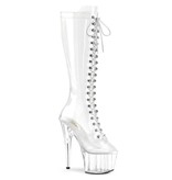 Pleaser USA ADORE-2020C Clear Platform Lace-Up Front Knee Boot