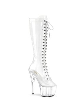 Pleaser USA ADORE-2020C Clear Platform Lace-Up Front Knee Boot