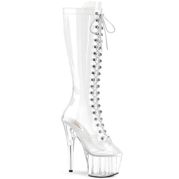 Pleaser USA ADORE-2020C Clear Platform Lace-Up Front Knee Boot