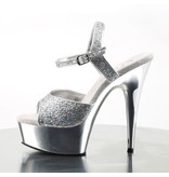 Pleaser USA DELIGHT-609G Silver Glitter & Chrome Peep Toe Sandal