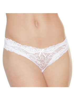 Coquette International Lingerie Floral Print Lace Crotchless Panty (White)
