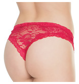 Coquette International Lingerie Floral Print Lace Crotchless Panty (Red)
