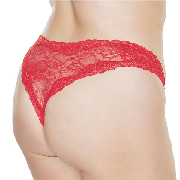 Coquette International Lingerie Floral Print Lace Crotchless Panty (Red)