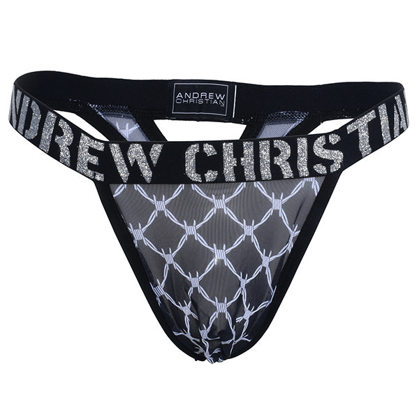 Andrew Christian Menswear Barbed Wire Sheer Y-Back Thong w/ Almost Naked