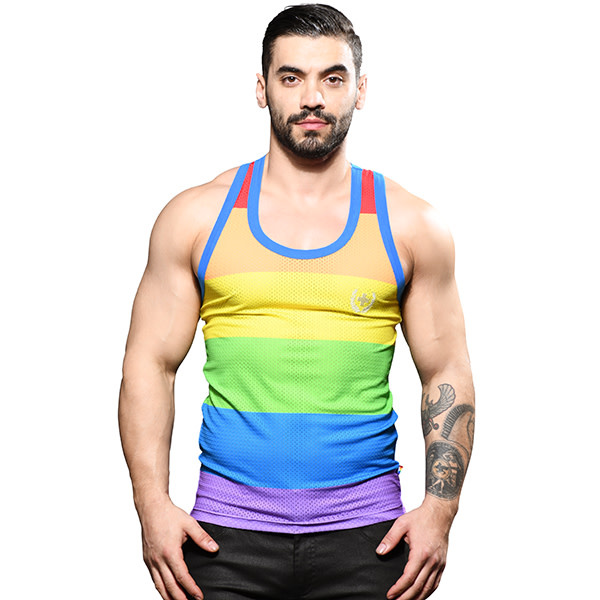 Andrew Christian Menswear Pride Stripe Mesh Tank Top