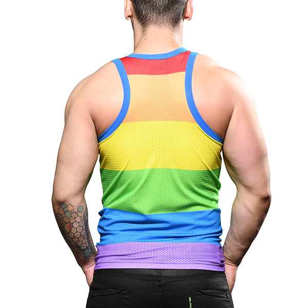 Andrew Christian Menswear Pride Stripe Mesh Tank Top
