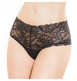 Coquette International Lingerie Stretch Lace High Waisted Thong (Black)