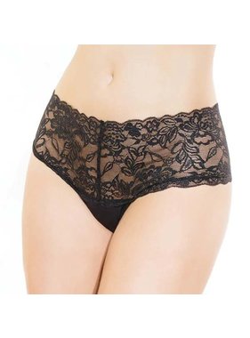 Coquette International Lingerie Stretch Lace High Waisted Thong (Black)