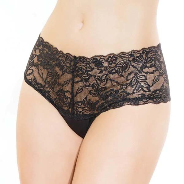 Coquette International Lingerie Stretch Lace High Waisted Thong (Black)
