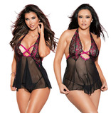 Shirley of Hollywood Two Tone Stretch Lace and Mesh Baby Doll