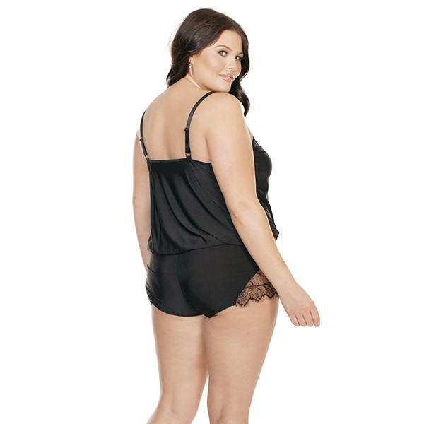 Coquette International Lingerie Romper with Eyelash Lace Detailing