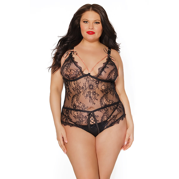 Coquette International Lingerie Black Label: Crotchless Teddy with Tie Up Cups