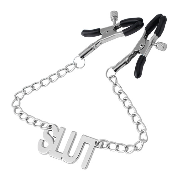 Premium Products Nipple Clamps with Silver Plaque (Slut)