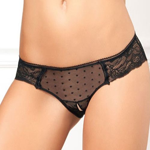 Rene Rofe Lingerie Crotchless Lace n' Dots Panty