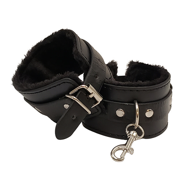 Premium Products Black PU Leather Cuffs with Black Fur