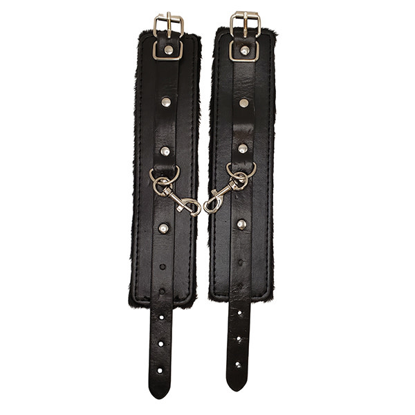 Premium Products Black PU Leather Cuffs with Black Fur