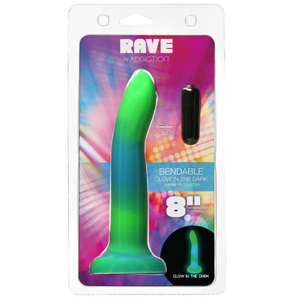 BMS Enterprises Rave by Addiction: 8" Glow in the Dark Dildo (Blue Green)