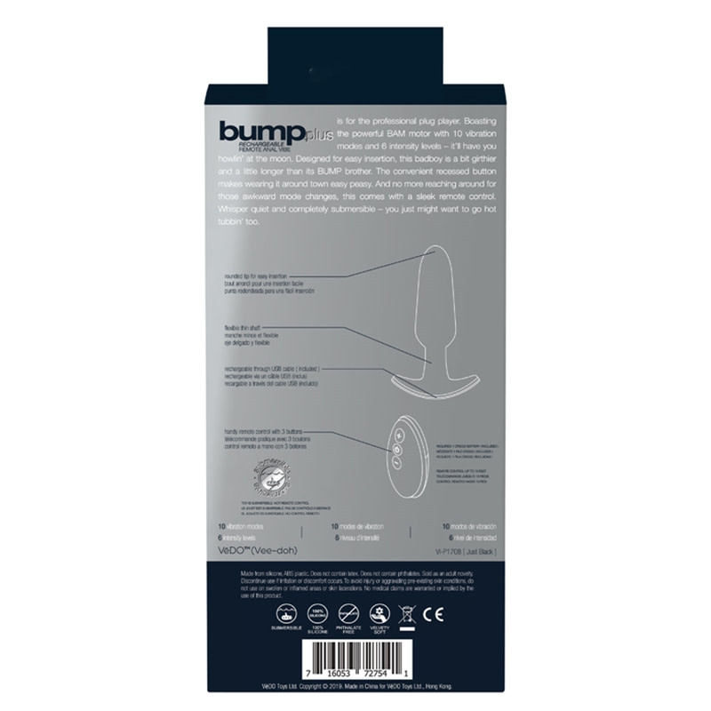 VēDO Toys Bump Plus Remote Anal Vibe (Black)