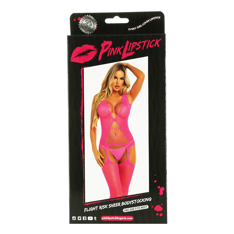 Pink Lipstick Flight Risk Sheer Bodystocking (Pink)