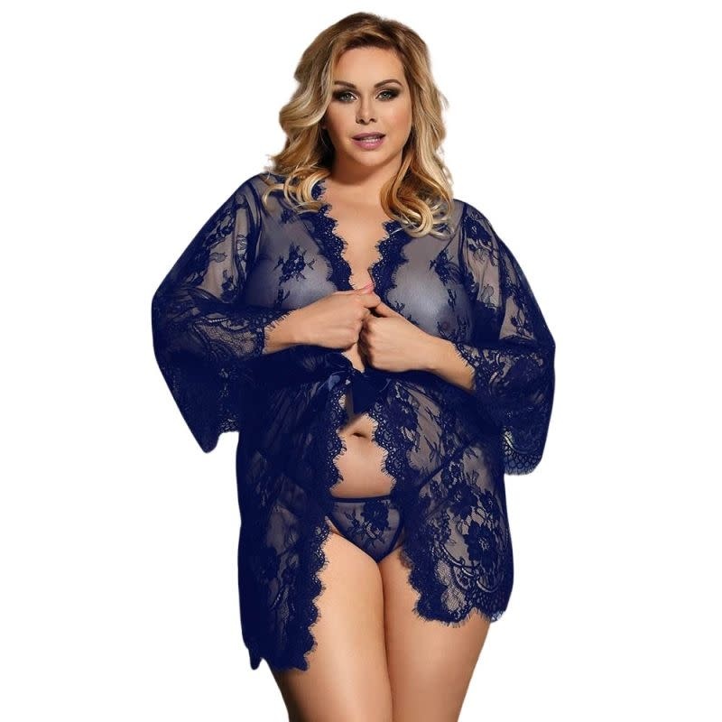 ComeOn Dear Short Navy Lace Robe