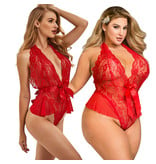 ComeOn Dear Deep V Backless Lace Red Teddy