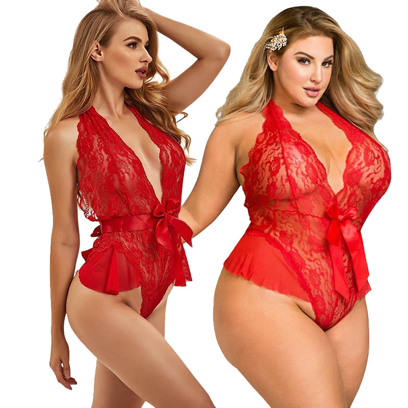 ComeOn Dear Deep V Backless Lace Red Teddy