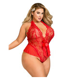 ComeOn Dear Deep V Backless Lace Red Teddy