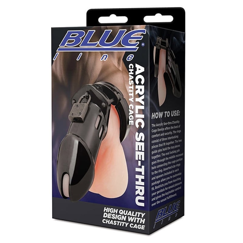 Electric Eel Toys Blue Line Acrylic See-Thru Chastity Cage (Black)