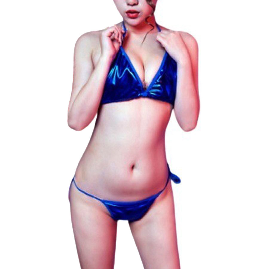 Premium Products PVC Metallic Side Tie Bikini Set (Blue)