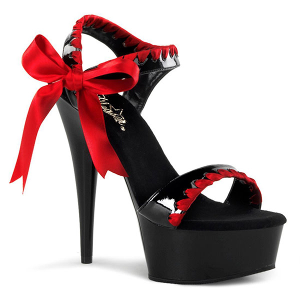 Pleaser USA DELIGHT-615 Mid Platform Sandal (Black/Red) Size 5