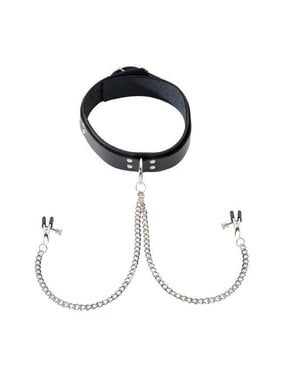 Spartacus Spartacus Black Leather Collar with Broad Tip Clamps