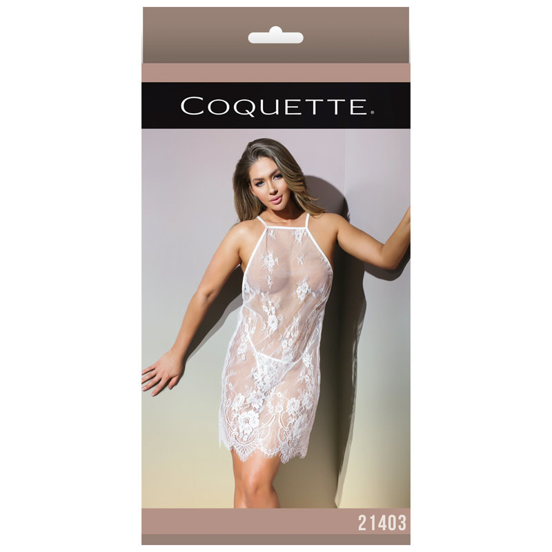 Coquette International Lingerie Sheer Eyelash Lace Babydoll (One Size) White