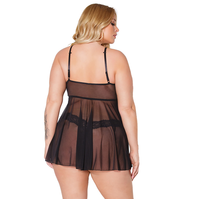 Coquette International Lingerie Babydoll & Thong Set with Side Slit Skirt