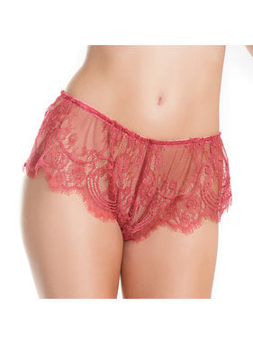 Coquette International Lingerie Flared Eyelash Lace Booty Short (Merlot)