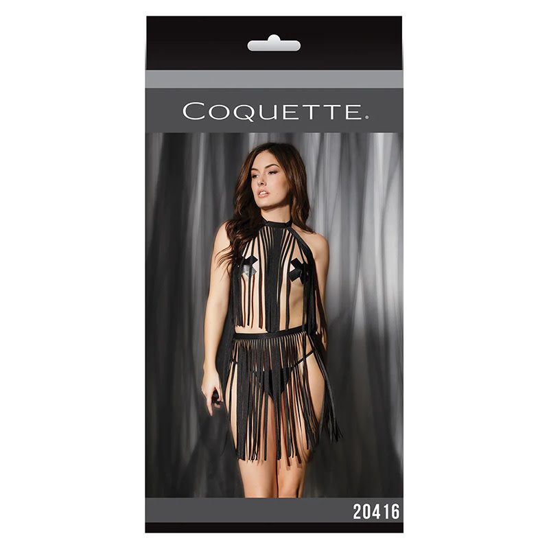 Coquette International Lingerie Fringe Halter Harness and Skirt