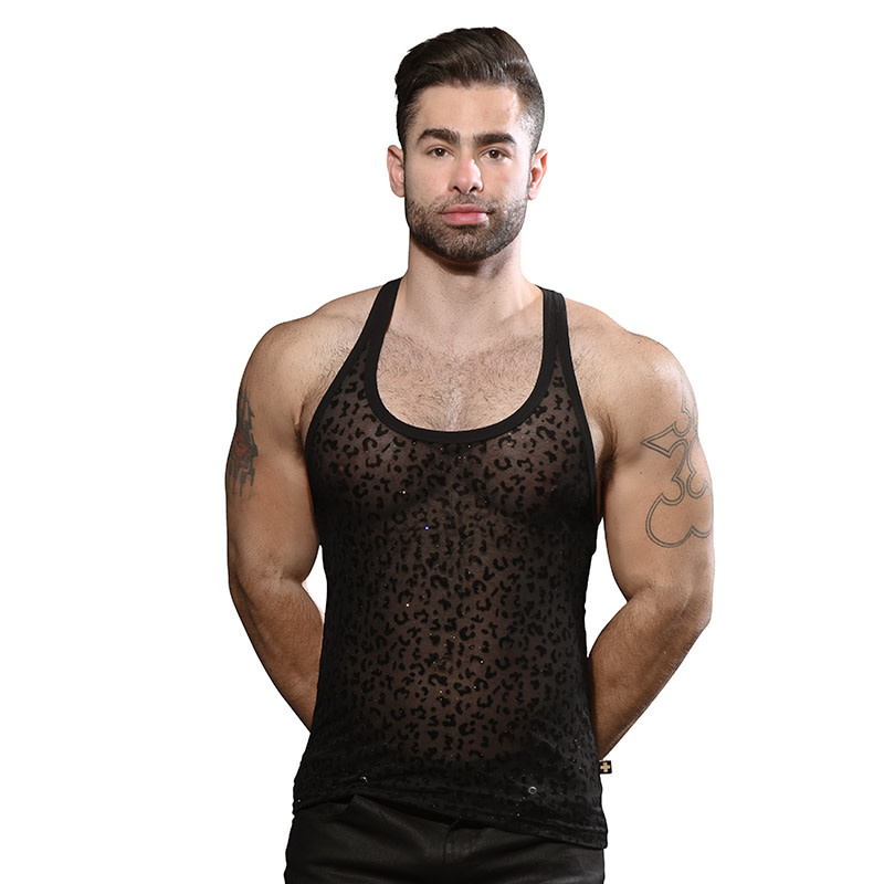 Andrew Christian Menswear Sheer Glitter Leopard Tank