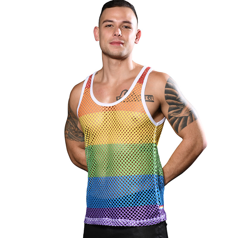 Andrew Christian Menswear Pride Mesh Stripe Tank