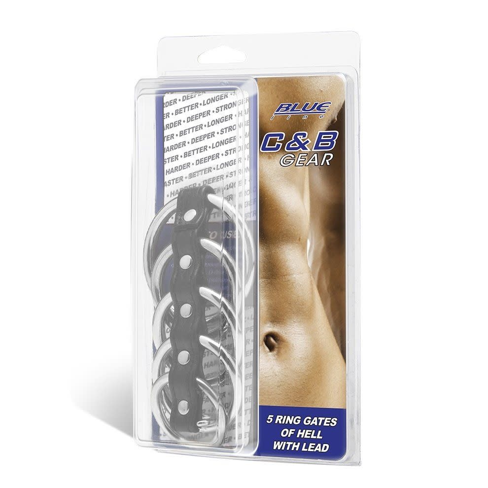Electric Novelties Blue Line 5 Ring Steel Gates of Hell Cock Cage with Lead