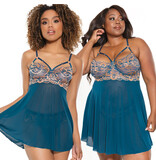 Coquette International Lingerie Rose Gold Metallic Lace & Teal Mesh Babydoll