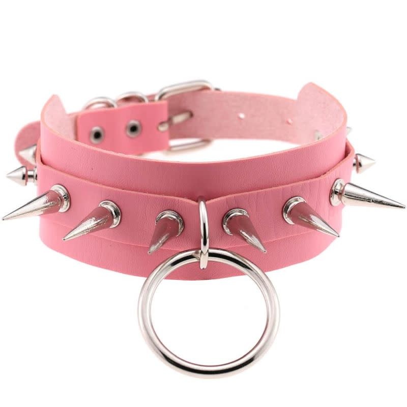 Premium Products Tashia Spiked Collar with O-Ring (Pink)