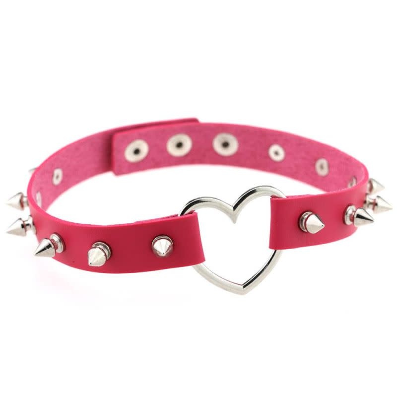 Premium Products Heart Ring Choker Collar with Spikes (Pink)