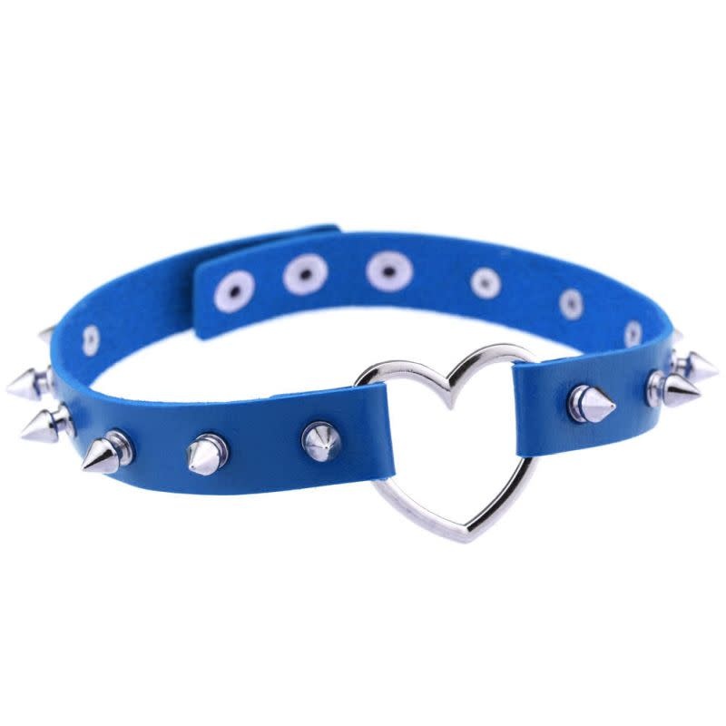 Premium Products Heart Ring Choker Collar with Spikes (Blue)